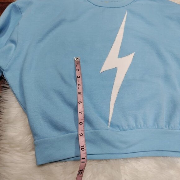 Aviator Nation Blue Lightning Bolt Design Crewneck Oversized Sweatshirt Size XS - Picture 10 of 11